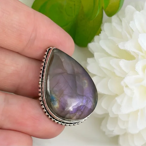 Purple Labradorite Ring Size 8 Vintage Boho New 925 Sterling Silver Overlay - Picture 6 of 10